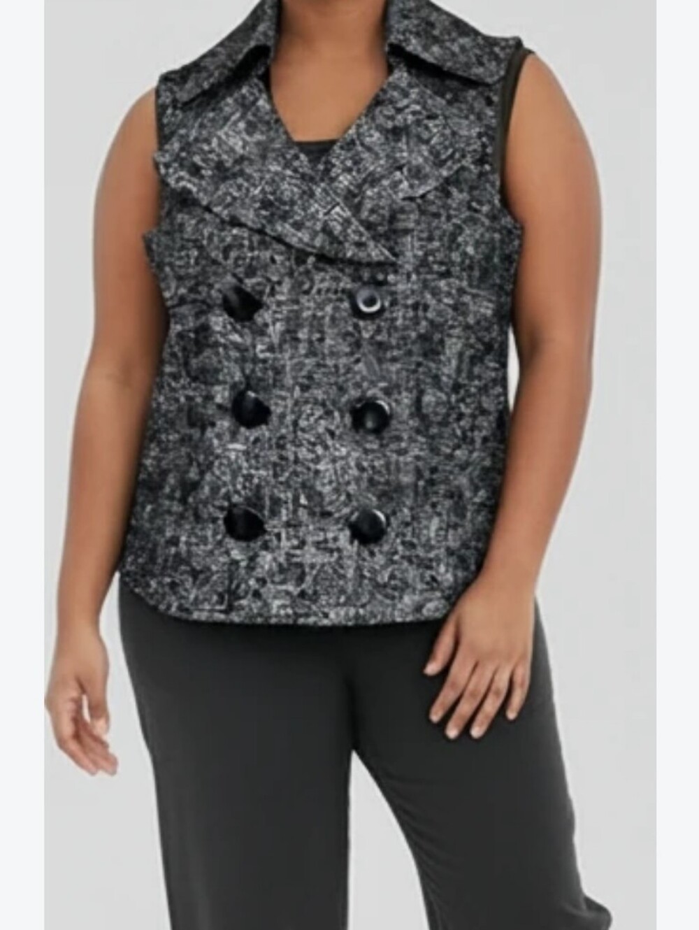 Black & Gray Plaid Double-Breasted Vest